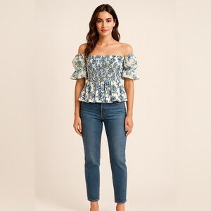 Handmade Floral Smocked Peasant Top Puff Sleeves Cottagecore Boho”